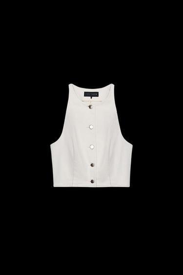 Z1975 DENIM CROP WAISTCOAT - Ecru by Zara