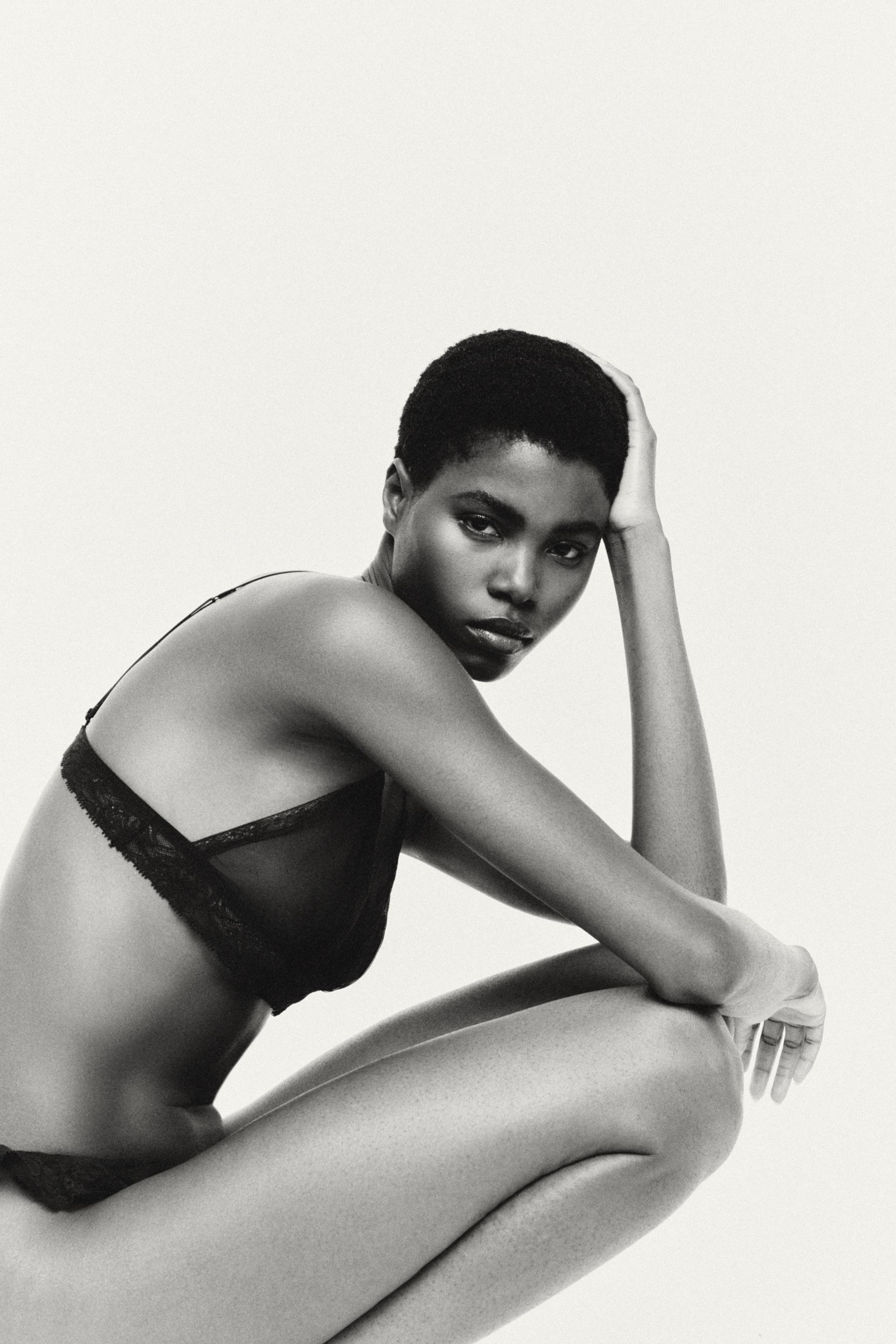 GEORGETTE LACE BRA — Black