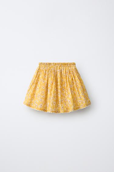 JUPE FLEURS ET ONDULINE - Jaune pastel de Zara - Image 1