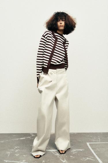 بنطلون بثنيات ZW COLLECTION - بيج /أخضر الخاص بـ Zara