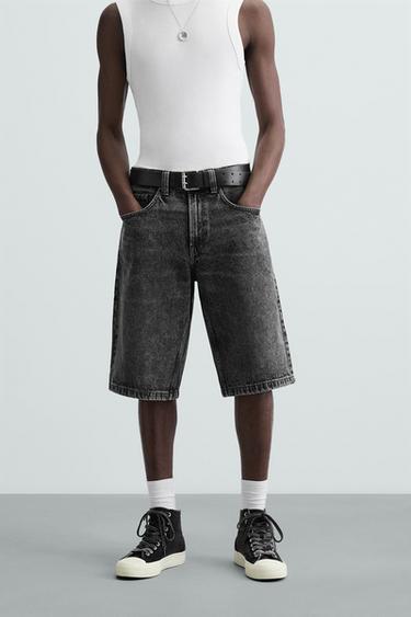 BERMUDA JEANS BAGGY FIT - Carvão da Zara