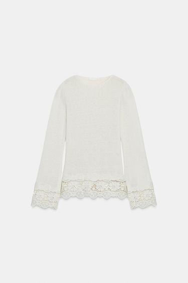 GUIPURE COMBINATION T-SHIRT - Ecru by Zara