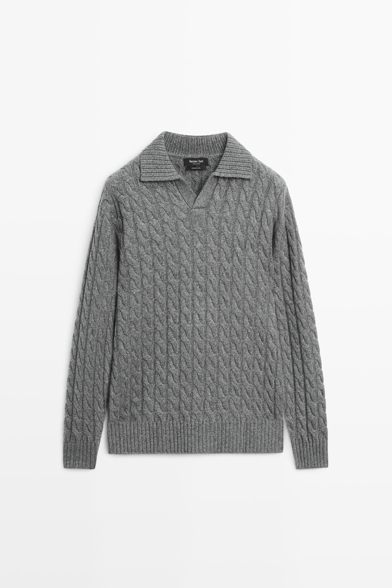 Cable-knit cashmere polo sweater — Anthracite grey