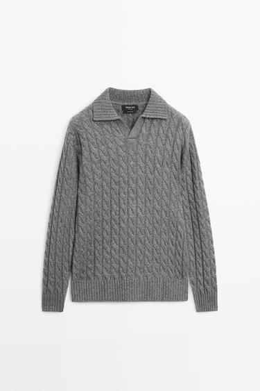 Cable-knit cashmere polo sweater — Anthracite grey 1