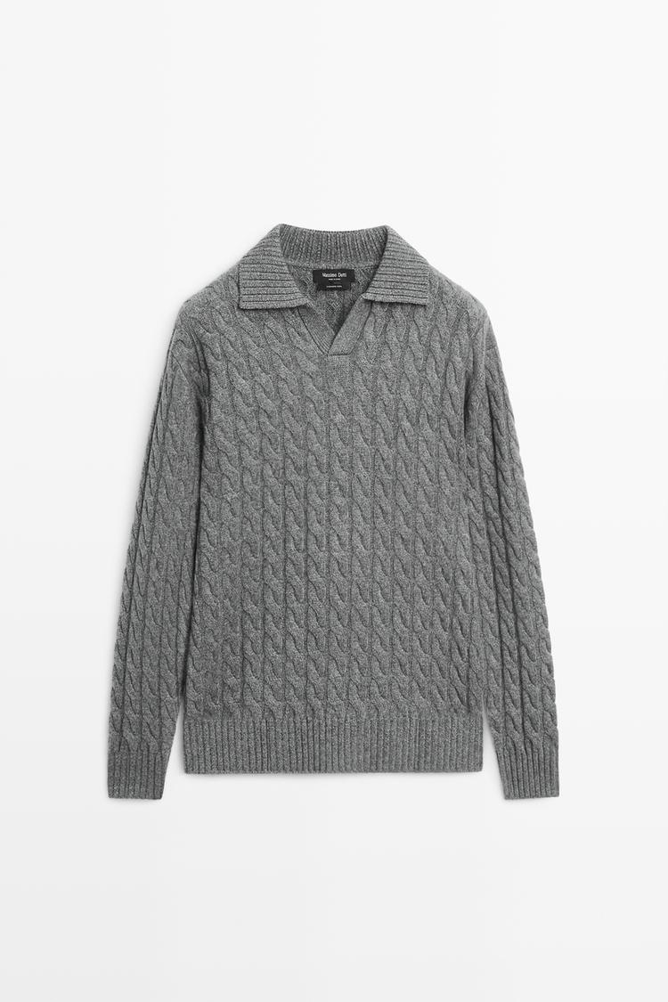 Cable-knit cashmere polo sweater — Anthracite grey