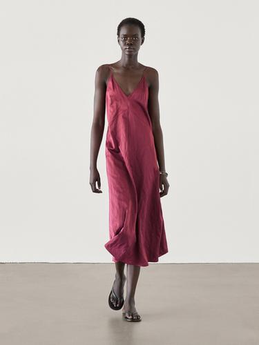 Zara Midi slip dress with V-neckline - Raspberry - Image 0