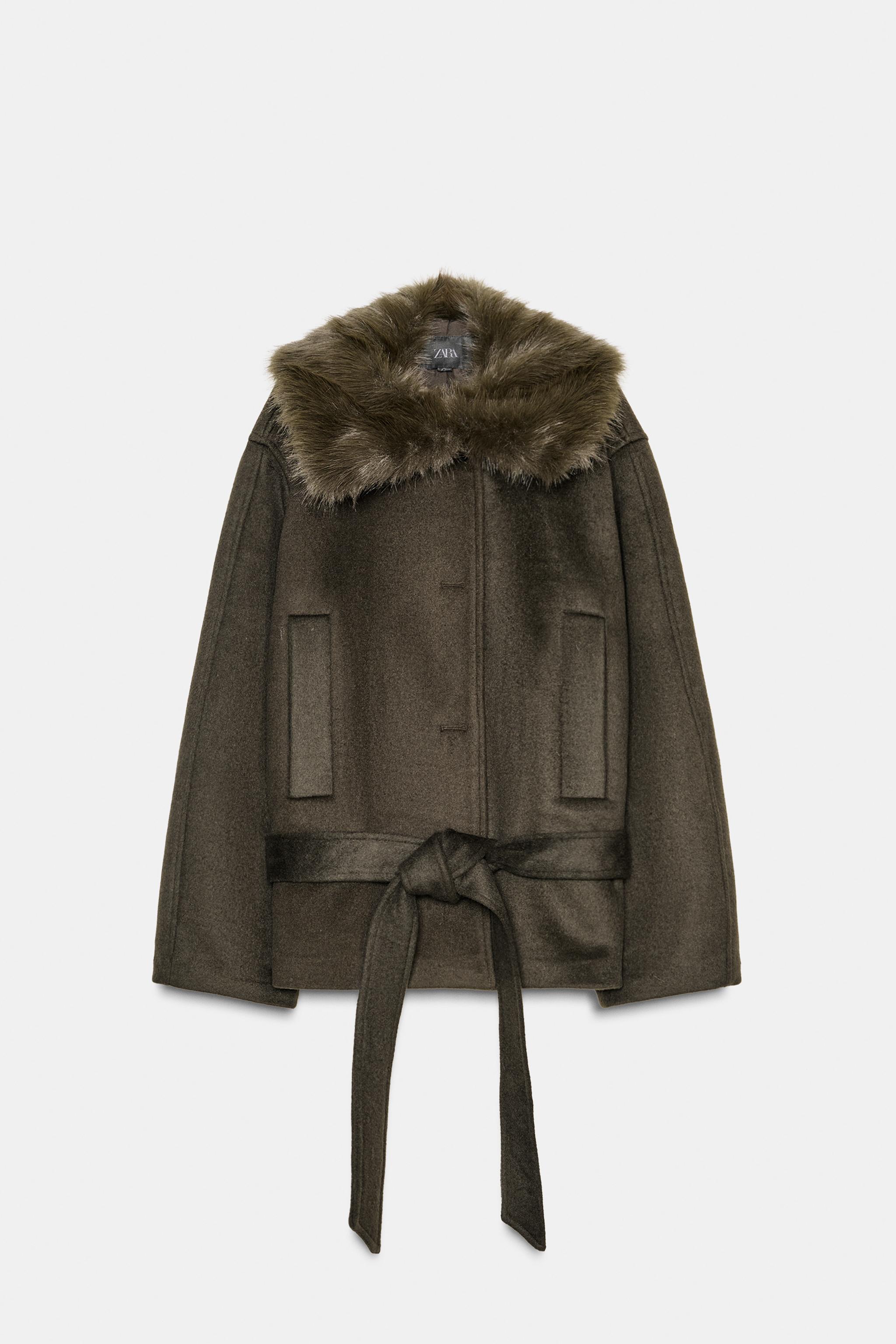 WOOL BLEND COAT WITH FAUX FUR COLLAR