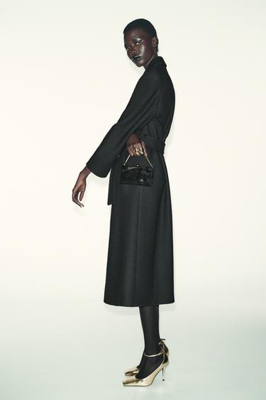 LONG WOOL COAT WITH BELT - Black by Zara - Image 6