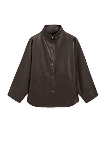Zara Nappa leather cape parka with pockets - Brown
