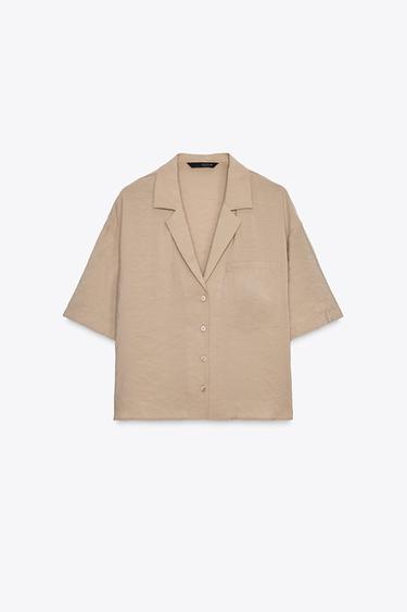 SHORT SLEEVE FLOWING SHIRT - Stone by Zara