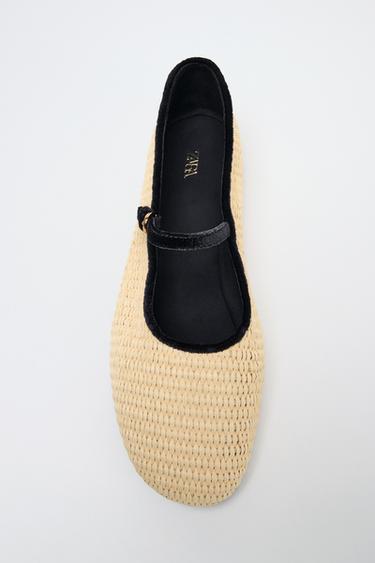 CONTRAST BRAIDED BALLET FLATS - Light beige by Zara