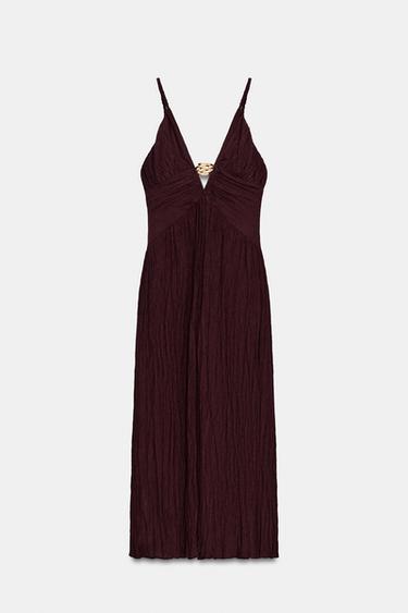 METALLIC DETAIL MIDI DRESS - Burgundy by Zara - Image 7