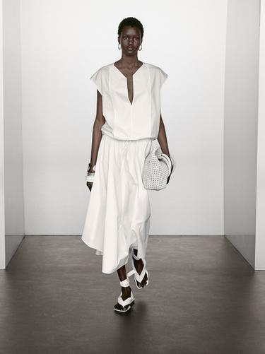Zara Poplin cotton blouse with elasticated detail - White