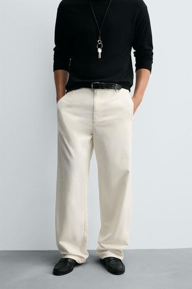 Zara CHINO PANTALONE OD PAMUKA I KONOPLJE – Bela