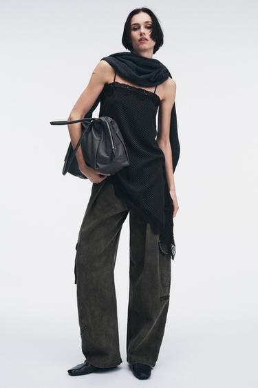 Zara ASYMMETRIC POLKA DOT TOP ZW COLLECTION - Black