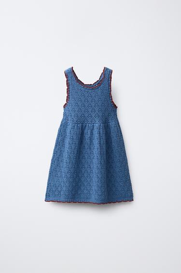 ROBE EN MAILLE À FLEURS BRODÉES - Bleu moyen de Zara - Image 1