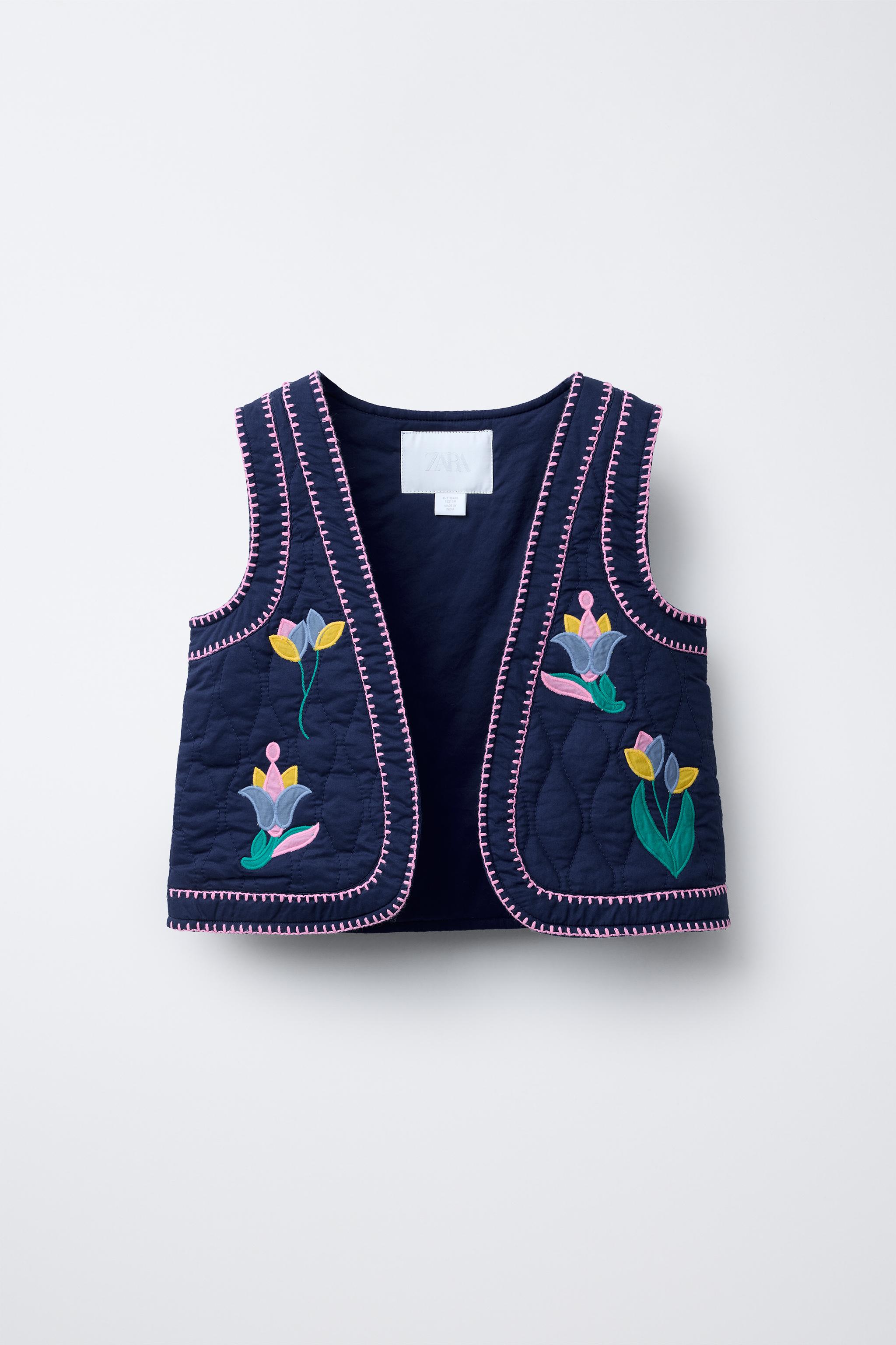 トップス 22FW cord embroidery vest TULIP EMBROIDERY VEST - Navy blue | ZARA United States