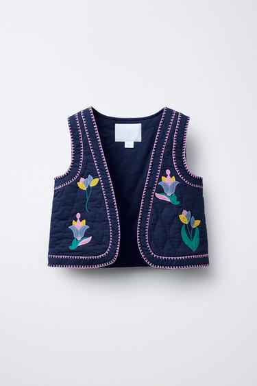 CHALECO BORDADOS TULIPANES - Marino de Zara