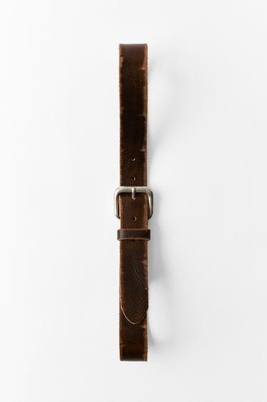 CINTURÓN PIEL 100% EFECTO DESGASTADO - Marrón de Zara