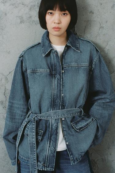 LANGE DENIM JAS TRF - Blauw van Zara