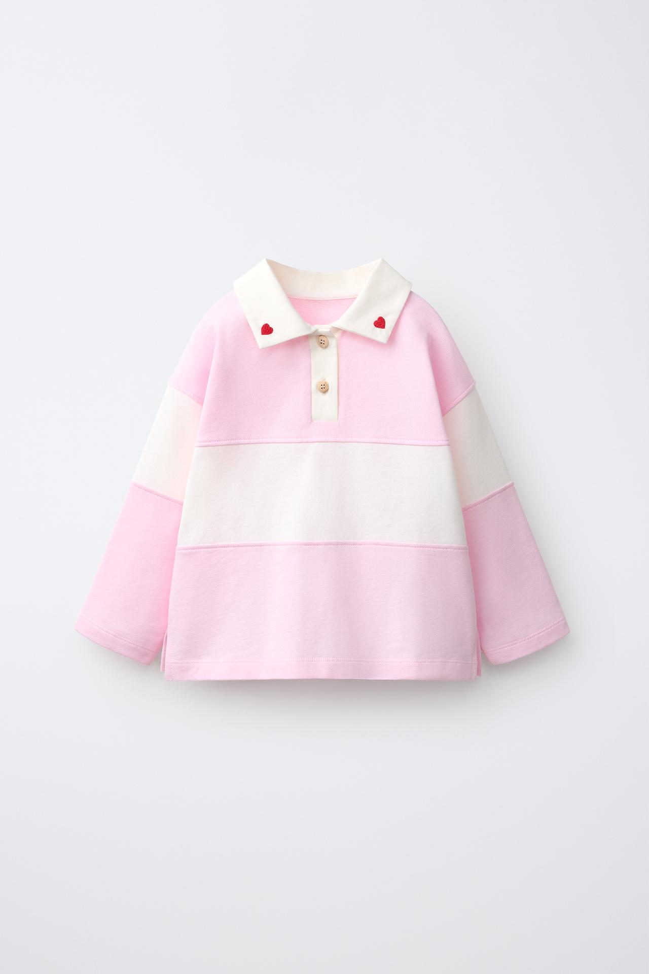EMBROIDERED HEART COLLAR POLO — White / Pink