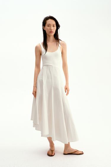 Zara 拼接裙片洋裝 - 裸色