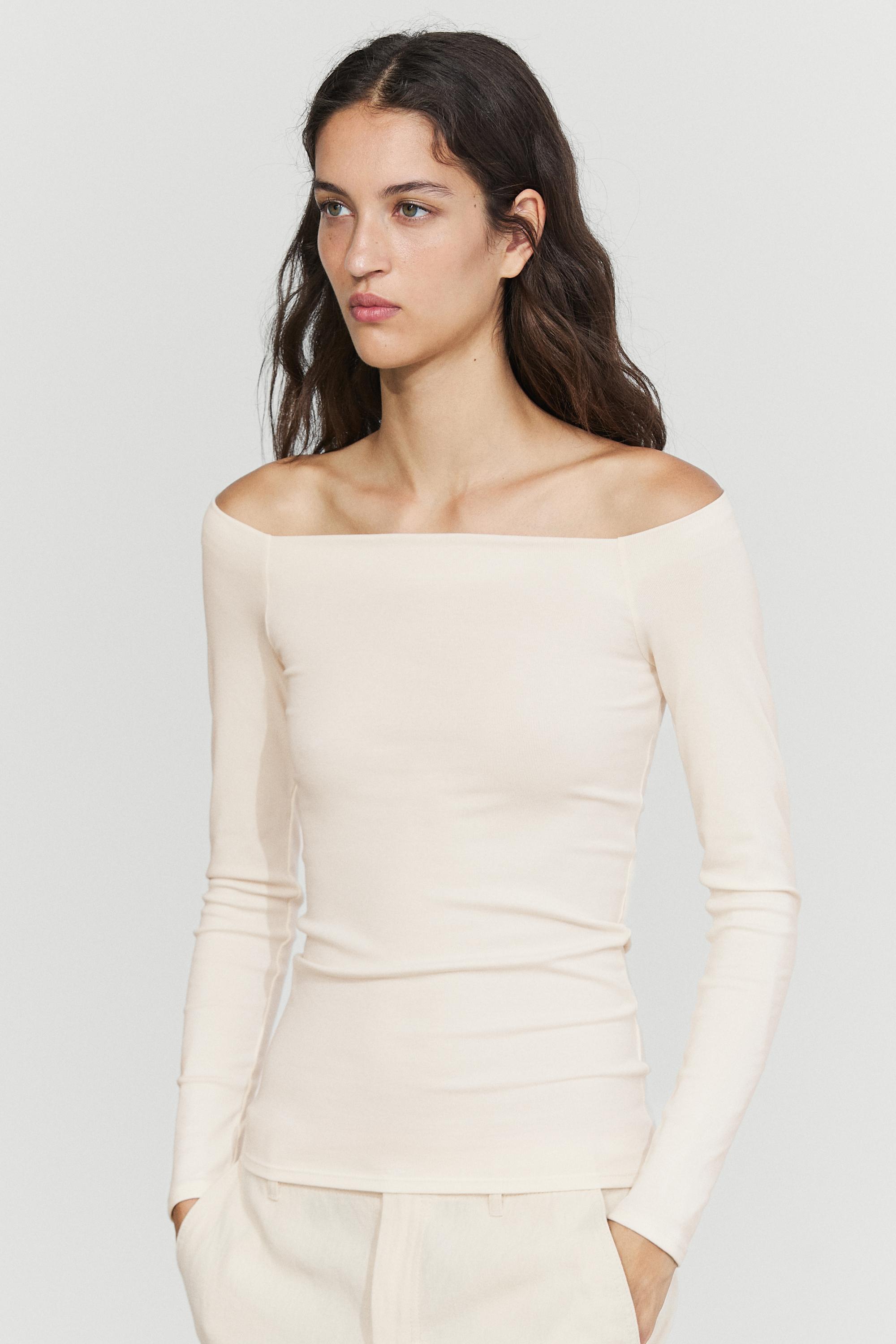 Stretch long sleeve top — Ecru