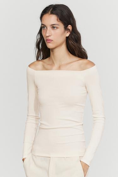 Stretch long sleeve top — Ecru 2