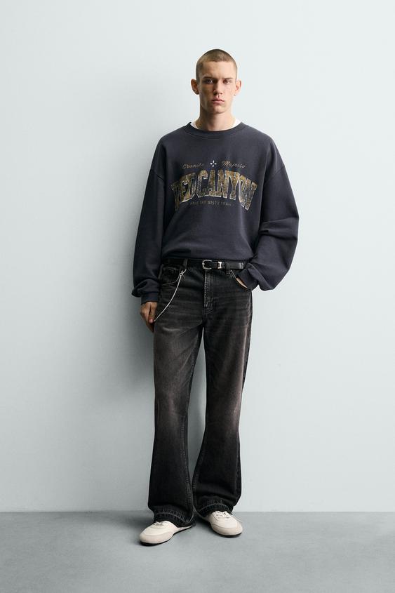 WASHED PRINTED TEXT SWEATSHIRT