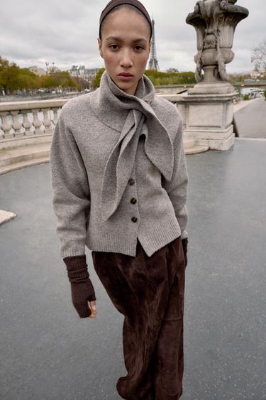 CARDIGAN WITH SCARF DETAIL - Taupe grey by Zara