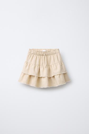 JUPE-SHORT À VOLANTS EN LIN - Beige de Zara