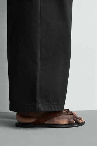 Zara LEATHER STRAP SANDALS - Chocolate - Image 0