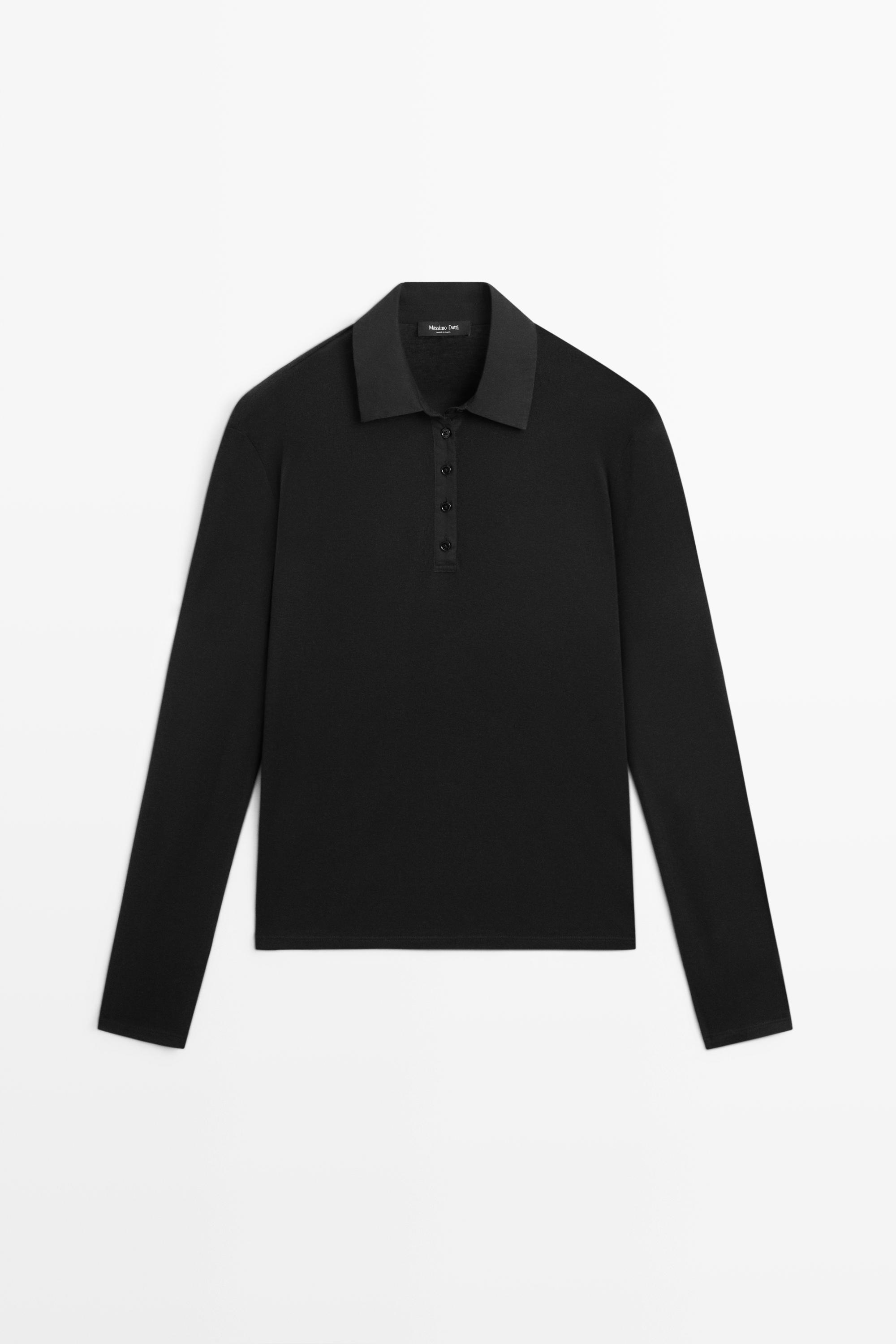 Long sleeve wool polo shirt