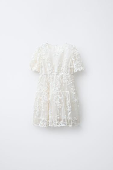 VESTIDO COM BORDADOS DE FLORES - Cru da Zara