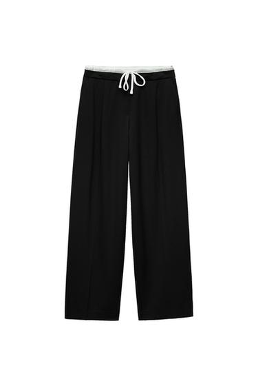 PANTALON LARGE À TAILLE DOUBLE - Noir de Zara