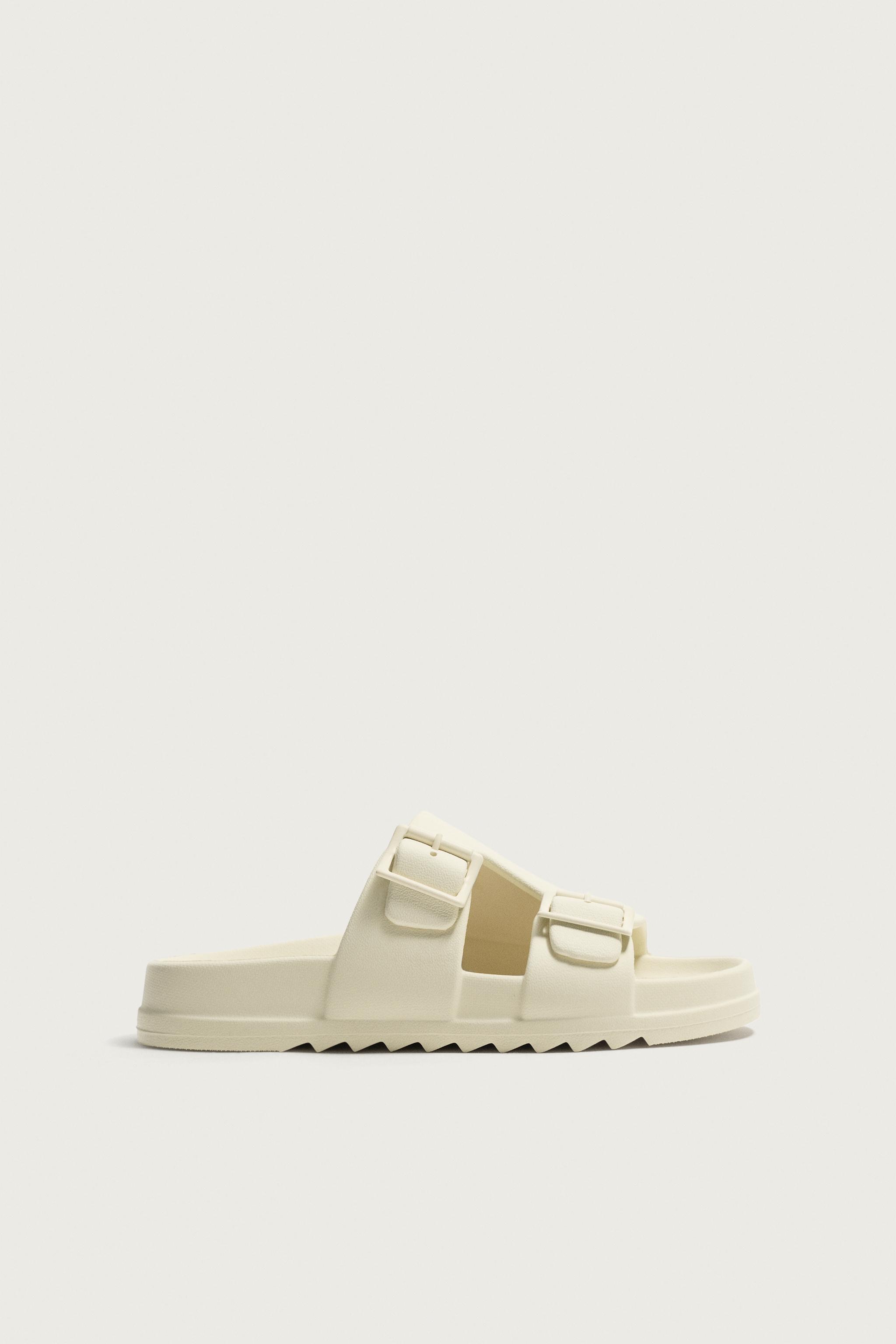 RUBBERIZED DOUBLE STRAP SANDALS — Cream White