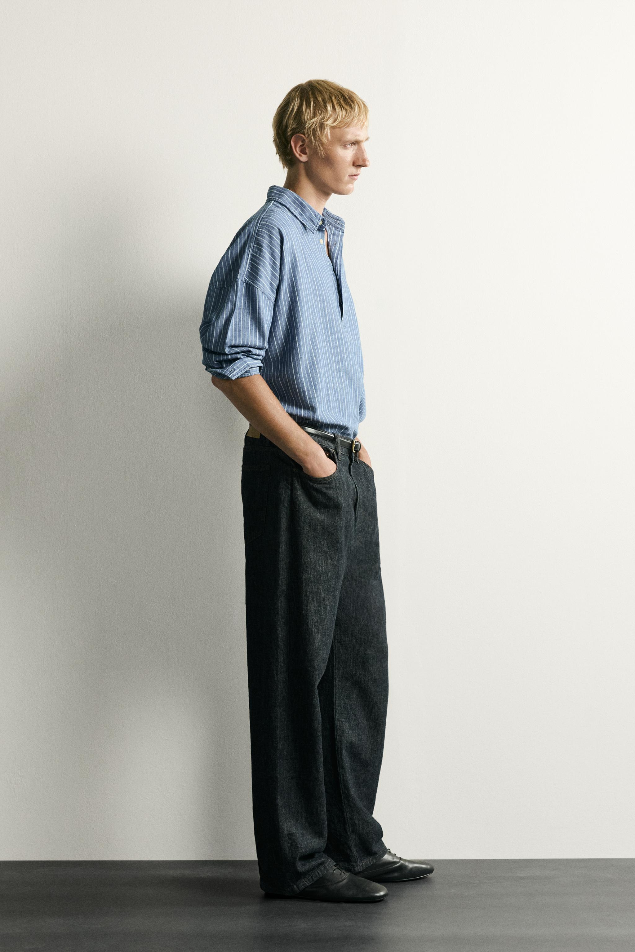 Мужские рубашки Zara LIGHTWEIGHT STRIPED DENIM POLO SHIRT — фото 4