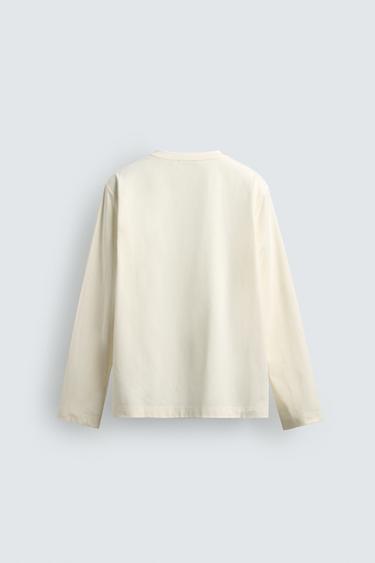 T-SHIRT SOFT À COL TUNISIEN - Blanc cassé de Zara - Image 7