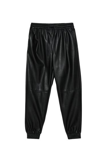 FAUX LEATHER JOGGING TROUSERS