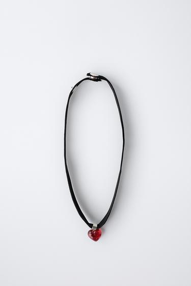 FLOCKED HEART CHOKER - Black by Zara - Image 3
