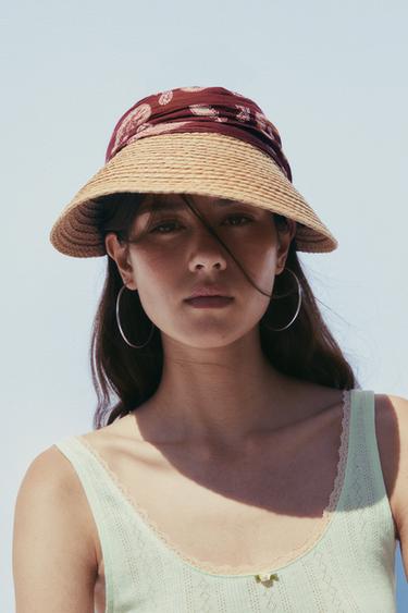 PRINTED SCARF BRAIDED VISOR - Light beige by Zara - Image 0