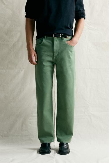 WASHED-EFFECT RELAXED FIT JEANS - Mid-green by Zara