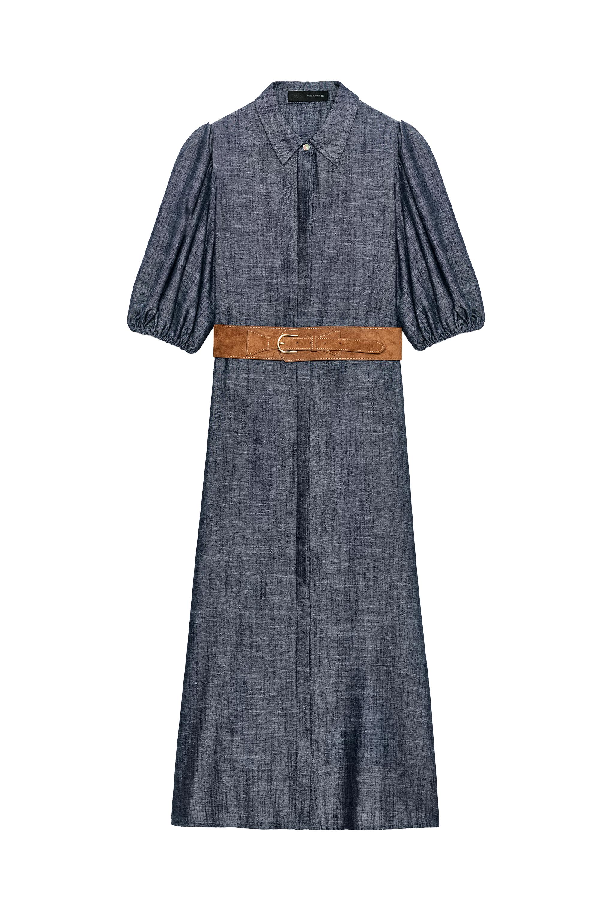 LINEN BLEND MIDI DRESS WITH BELT - Light beige | ZARA United States