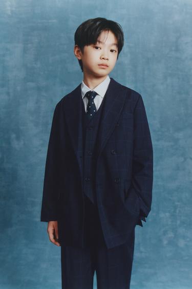 チェック柄スーツブレザーダイブルーZaraのチェック柄スーツブレザー - ダイブルー