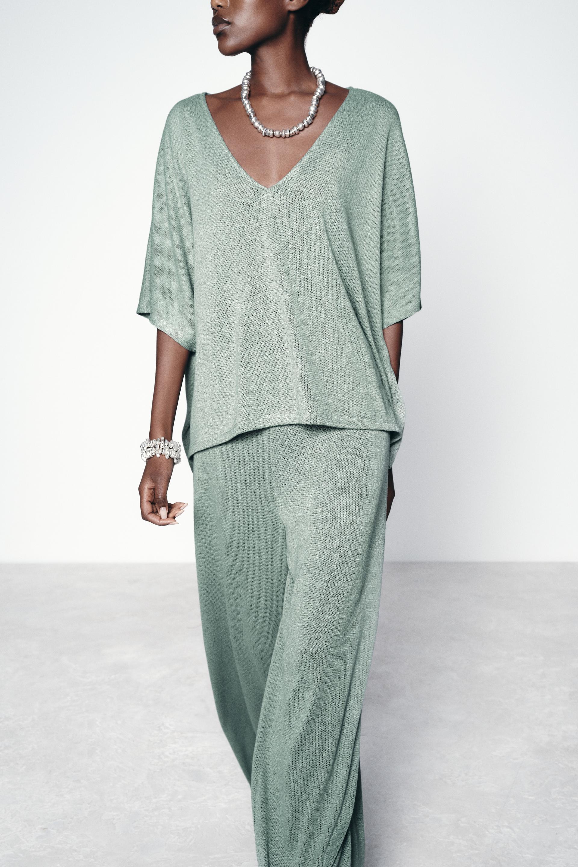 CUTWORK KNIT CAPE T-SHIRT - Sea green | ZARA United States