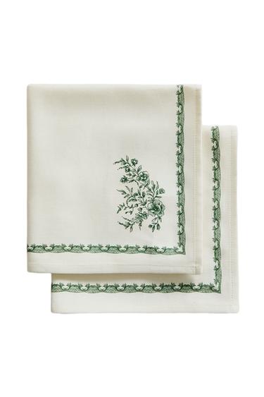 Zaras FLERPACK BLOMMIGA SATINERADE SERVETTER (2-PACK) - Grönaktig