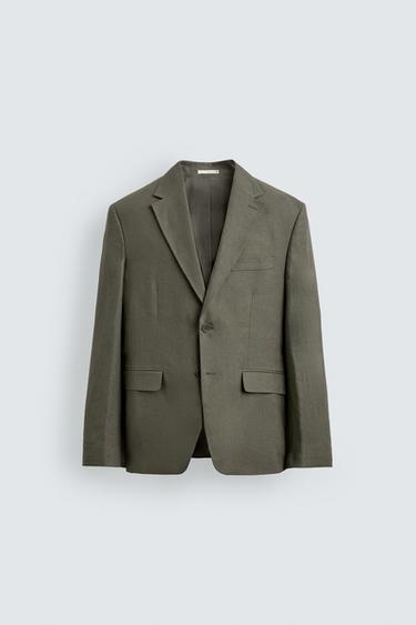 Zara 100% 亞麻西裝外套 - 淡綠色