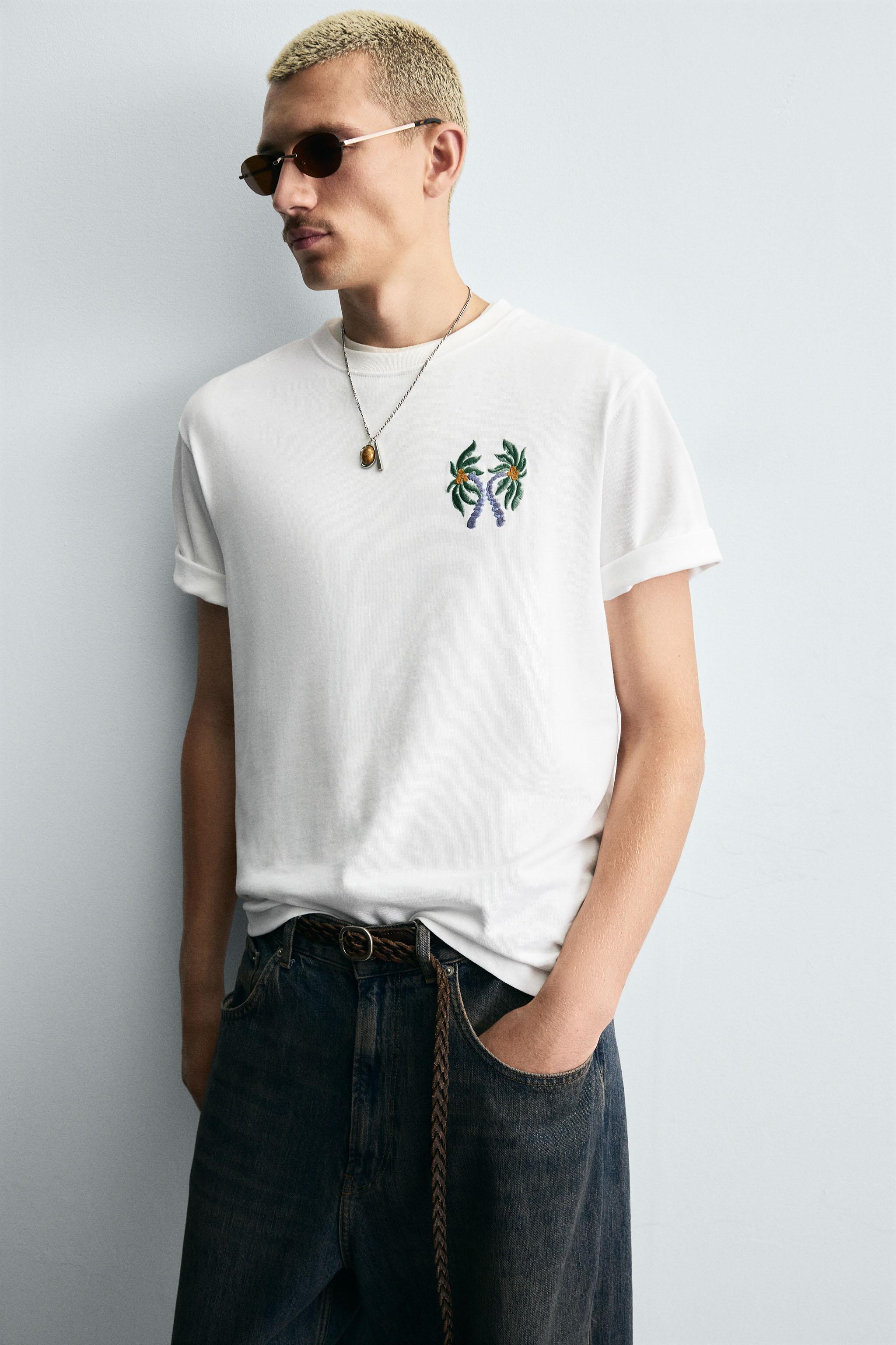 COMBINED EMBROIDERY T-SHIRT - Oyster-white | ZARA United States