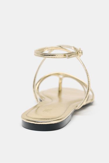 GOLD STRAPPY FLAT SANDALS - Gold by Zara - Image 4