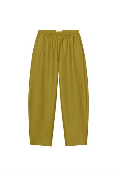 PANTALÓN BARREL CON LINO SET - Aceite de Zara